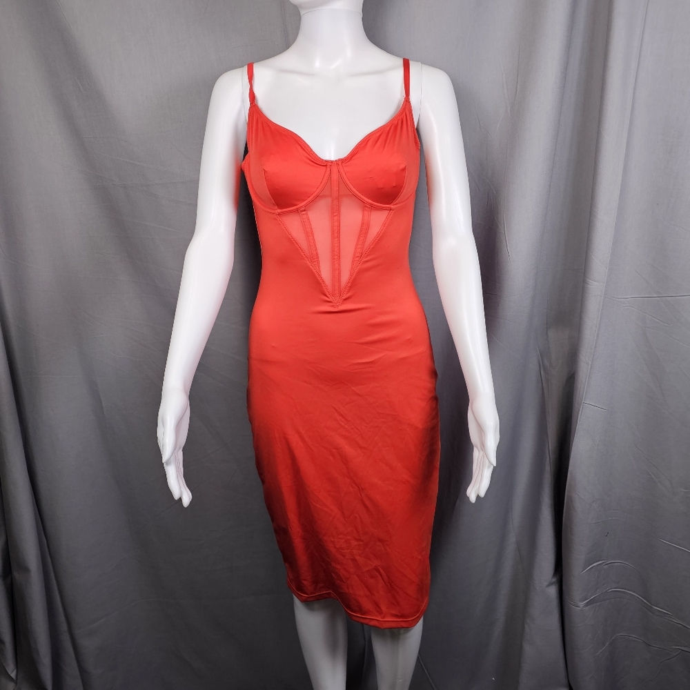 Popilush Satin Spaghetti Strap Shapewear Midi Dress Size Small
